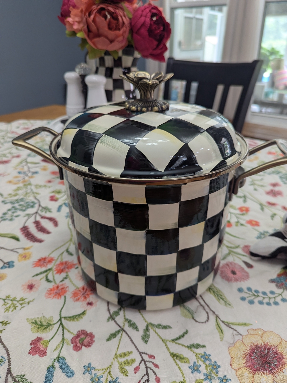 Mackenzie-Childs Courtly Check 7qt Stock Pot Enamel Ware